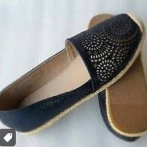 Blue Metallic Shimmer Laser Perforated Design Espadrille Flats